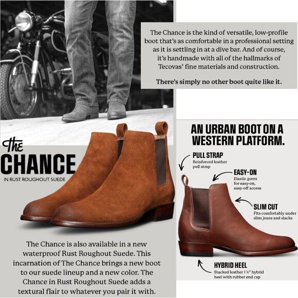 Tecovas The Chance Rust Brown Suede Urban Chelsea Boots Mens 9 Ankle Dress Shoes - Picture 6 of 15